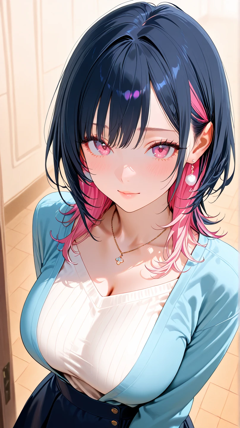 nerdy {partially clothed} {loose clothes} {multicolored hair} blush {soft body} {transparent shirt} see-through
