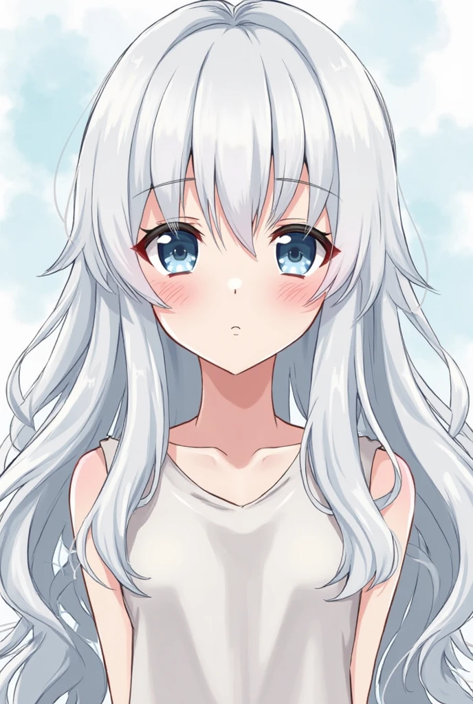 White Hair　White skin　kind　Sleeveless dress　anime　smile　Long Hair　