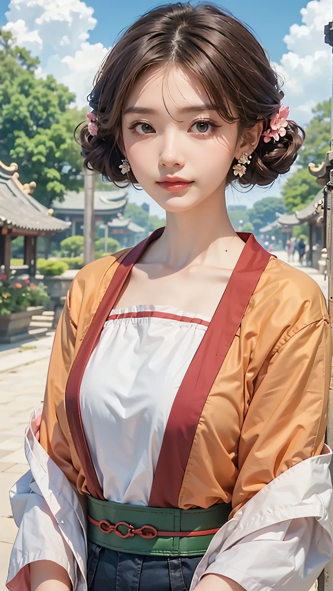 score_9,score_8_up,score_7_up,score_6_up,score_5_up,score_4_up,sauce_Anime BREAK
ywyh,1 girl,upper body,stares at viewers,Orange Hanfu ,Green belt,pink shawl,hair flower,hair ornament,flower earrings,
garden,East Asian Architecture,depth of field,(brown hair:1.3),