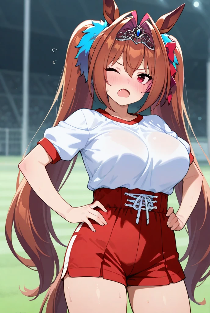 Silence Suzuka、Horse Girl、Best image quality、High resolution、masterpiece、super high quality、Racecourse、Gate、race、Explosive、猛然とRun、Run、颯爽とRun、Sweaty、Very short pleated skirt、Heavy breathing、Blushing、4K quality、Black Pantyhose、Voluptuous thighs、大勢のRunHorse Girl、全速力でRun
