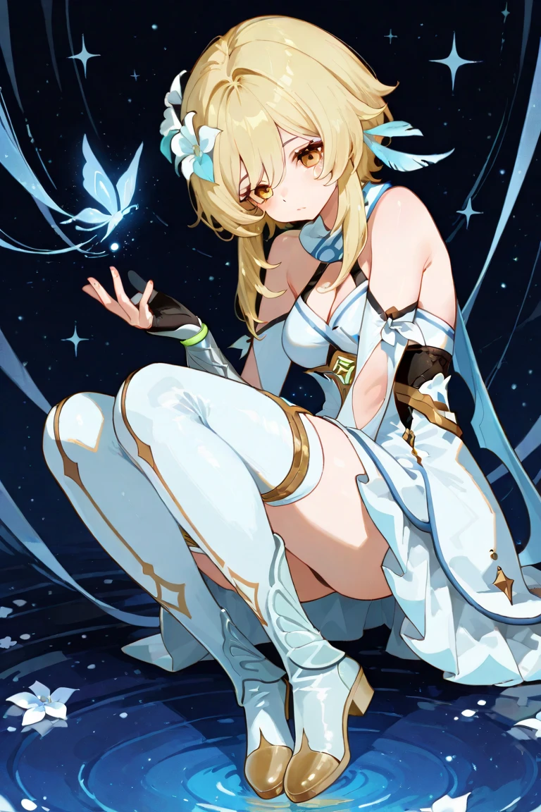 Masterpiece, Top Quality, Illustration, Ultra Detail, High Resolution, Absurdity, One Girl, (Kagamine_Rin:1.5), Vocaloid, Very Cute, (Blonde), [Short Hair], Hair Clips, (Pretty Blue Eyes), Lively Eyes, (Bright Eyes: 1.2), Beautiful Girl, Smiling, (Black Shorts: 1.5), (Yellow Neckerchief), (White Hair Ribbon), [ White Hair Clip], [Headphones], Love Love Background, Light, Delicate Hands, Innocence, Innocence, (Young: 1.3), (), (Loli), Girlnd, Bedroom, Night, Delicate Eyes, Bare Legs, [Blue Archive Style], [Beautiful Girl Anime Style], Estrus / Naughty Mood, Pampering, NSFW, (Female Gaki), Grinning, Seducing, start undressing, fluffy clothes, naked, clean skin, revealing, see-through, wet, cleavage, about to undress, bare breasts, sexy, cowboy shot