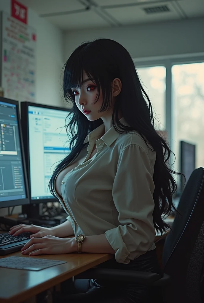 (best quality,4k,8k,highres,masterpiece:1.2),ultra-detailed,realistic:1.37,portrait,computer,earning money,working from home,sitting at desk,professional,serious, open shirt, cum all over her face,  expression,concentrated,focused,keyboard,mouse,desktop computer,multiple monitors,multi-tasking,productive,financial success,wealthy,successful,online business,laptop,coding,typing,optimization,analytics,data analysis,computer programming,programming languages,algorithm,innovation,tech industry,modern technology,progress,efficiency,workspace,organized,neat,clean,dressed professionally,business attire,brightly lit room,office environment,vivid colors,comfortable chair,ergonomic setup,work-life balance,achievement,fulfillment
