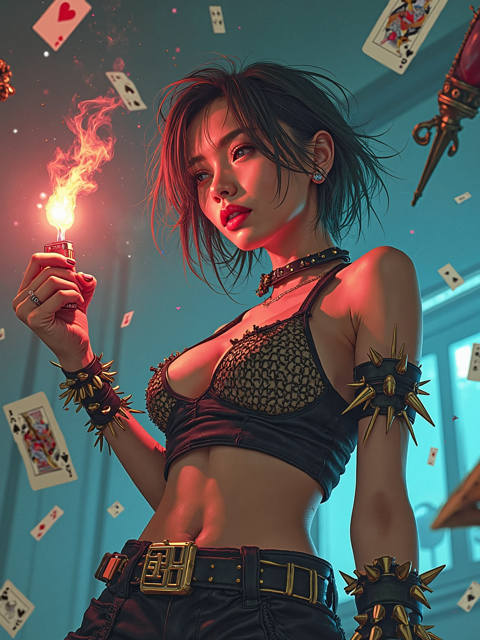 (best quality,4k,8k,highres,masterpiece:1.37),pixel art,(aerial view),(top down perspective),lora:more_details:1,(the focal point is one woman carefully pulling a video game cartridge out of a futuristic treasure chest full of retro video game cartridges:1.6), (the woman is looking down:1.5), (Futuristic treasure box), (The woman is looking inside the treasure box:1.6), (The scene unfolds inside a mystical cavern:1.4), mecha, (dynamic angle:1.4), (The woman has short red hair:1.6), (fantasy and sci-fi mixed:1.5), holographic glitch effects floats around the woman, vibrant colors, (A purple glow emanates from inside the treasure chest), glowing lights, (abandoned machinery), (there are old video game cartridges and consoles on the background), mystical creatures, pixelated details, (there are crystal formations spreading on the background), (futuristic technology), (ancient artifacts), mystical energy, vibrant retro aesthetic, atmospheric lighting, hidden passages, ancient ruins, mysterious symbols, shimmering water, lush vegetation, interdimensional portals, ethereal music, nostalgic atmosphere, immersive storytelling, epic adventure, delightful surprises.