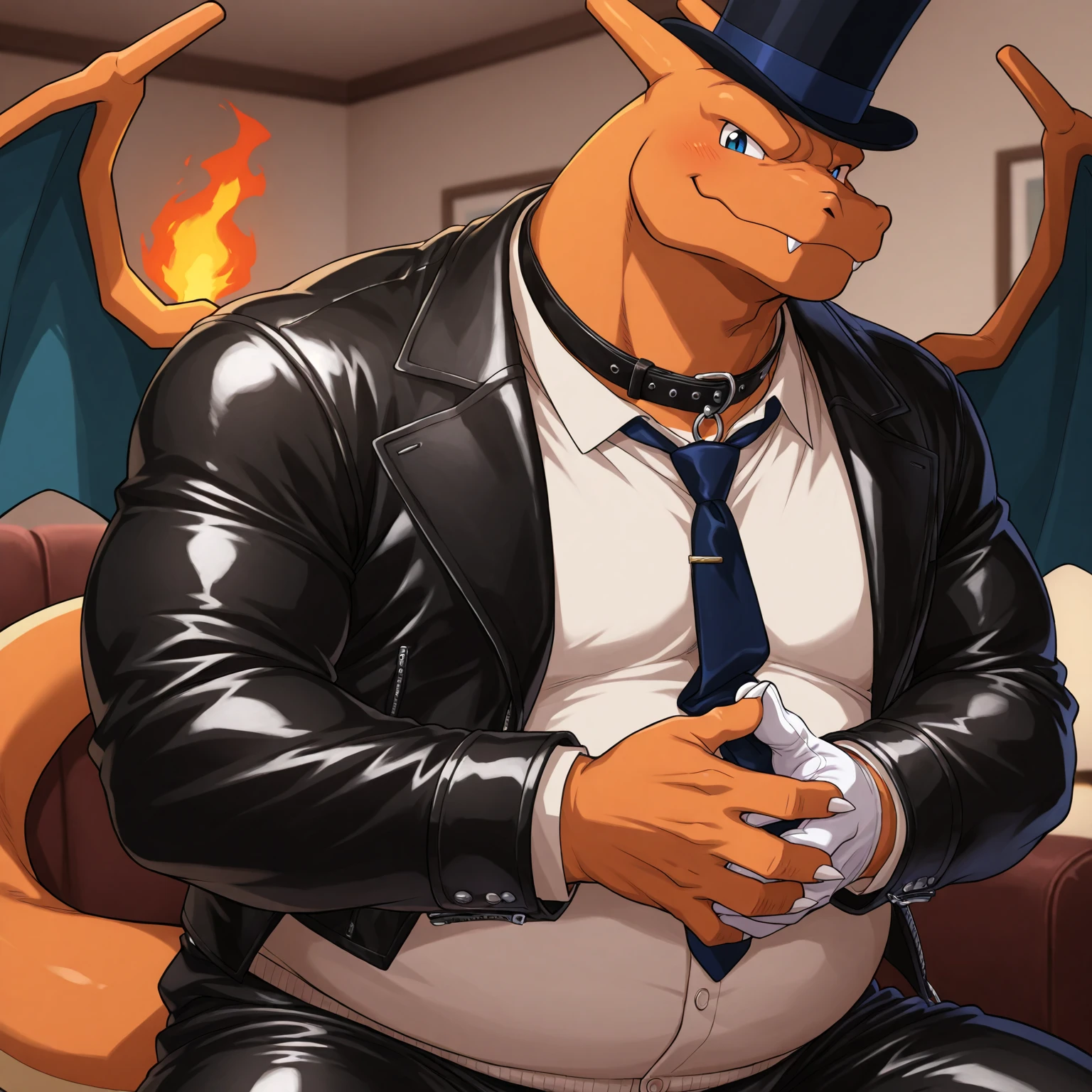 , by bontiage a chubby shirtless anthropomorphic lizard with body hair wearing sexy clothing, stripping at a strip club at night, doing a sexy dance