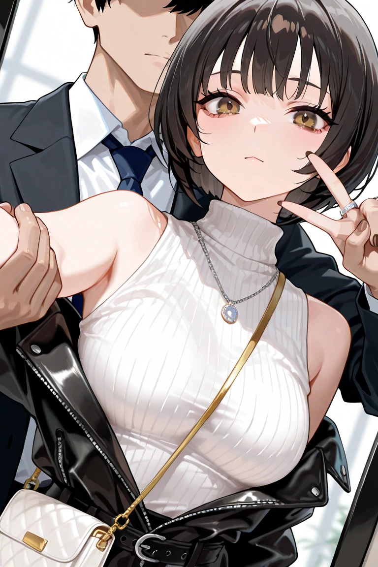 anime artwork, score_9, score_8_up, score_7_up, score_6_up, score_5_up, score_4_up, hu tao, she is 24 years old, style_3, white background, , , , , _, , sit, , , bikini, 1boy, zhongli, he grabbing her tits from behind