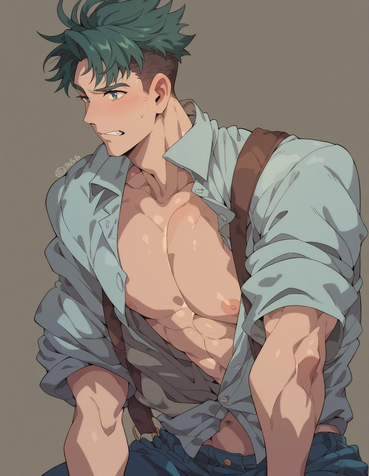 Midoriya Izuku, ((shirtless)), ((big pecs:1.3)), handsome, muscular.