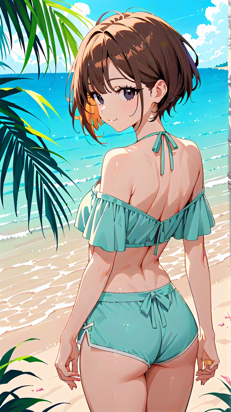 asuka Langley, Summer dress, short yellow dress, air blowing, lifted dress showing white panties. sea landscape, sunny. 