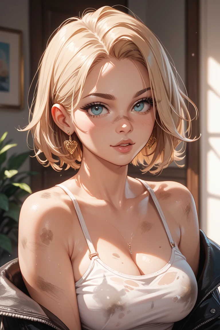 ((perfect anatomy:1.2,realistic:1.3,RAW Photography:1.3,masterpiece、highest quality、Ultra - High resolution、High resolution、Highly detailed CG、8K)),cowboy shot,1 female,solo,18-year-old、High school girl beautiful girl, Japanese,((beautiful detailed face and eyes:1.2,big gorgeous eyes:1.3,)),blonde hair,short hair,(center parted hair:1.4,forehead),large breasts,slender body,small head:1.3,skinny,(brown skin:1.3),(oily skin,gleaming skin,shiny skin,sweat),(micro bikini)