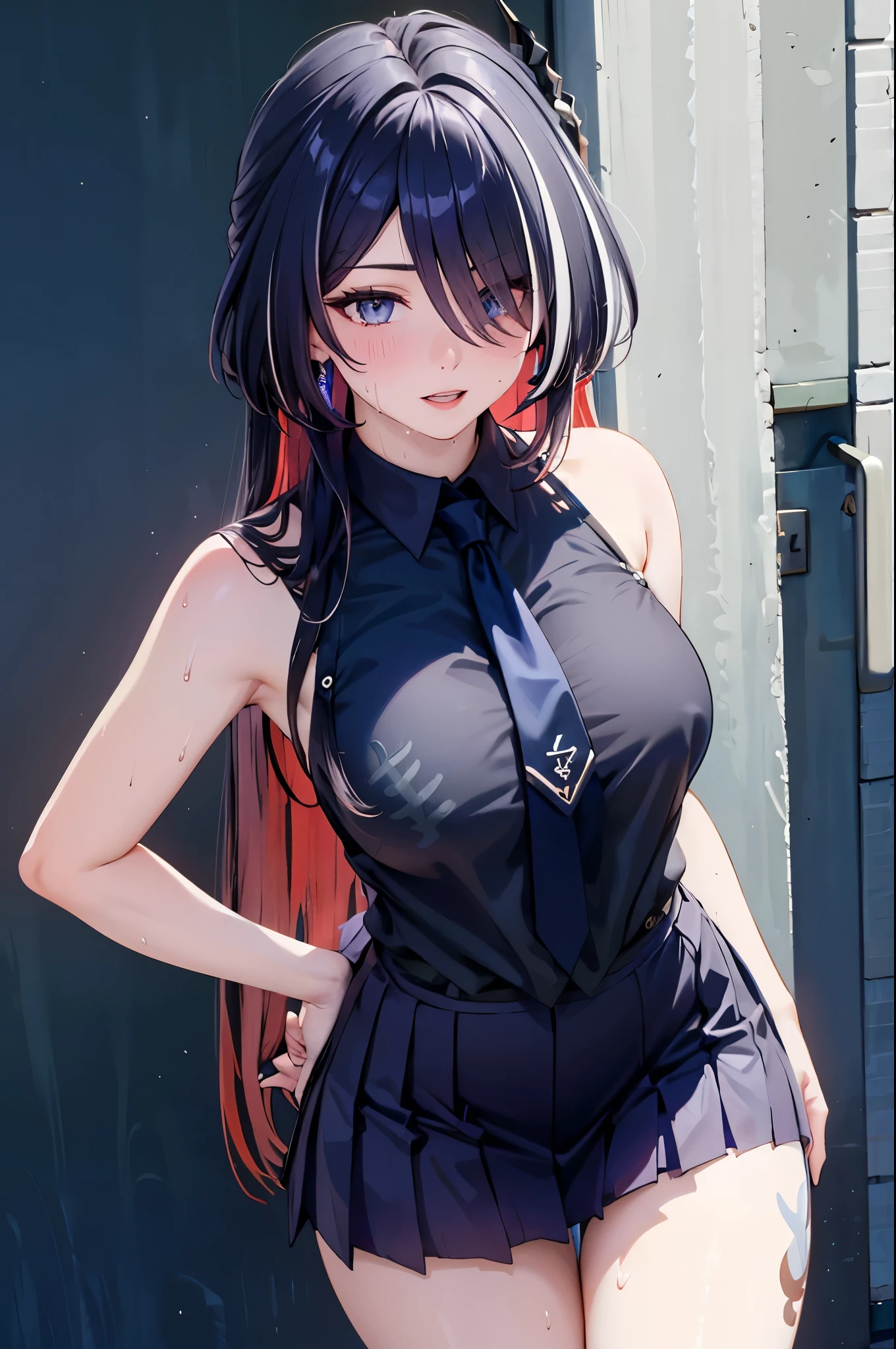 ung girl, 独奏, White polo shirt, White sneakers, nakeness
, white mini-skirt, tmasterpiece, Best quality at best, realisticlying, ultra - detailed, (shiny skins, perspired:1.4), absurderes, looking at viewert, with short black hair, with brown eye,slenderness,Dynamic light and shadow,A high resolution,Sharp focus,depth of fields,The eyes are delicate,Sharp pupils,pupil realistic,(Bigchest:1.6),(Thigh thick:1.0),exteriors,Skysky