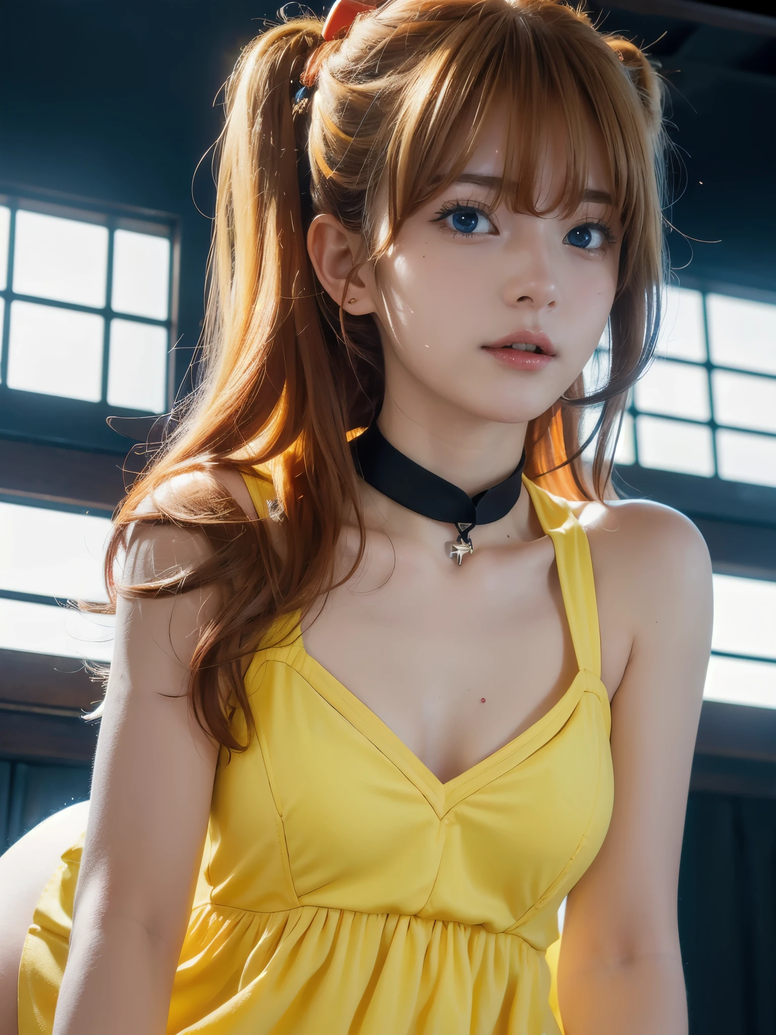 Realistic,masterpiece, best quality, (realistic,photo-realistic:1.4), (RAW photo:1.2),extremely detailed CG unity 8k wallpaper, delicate and beautiful, amazing,finely detail, official art, absurdres, incredibly absurdres, huge filesize, ultra-detailed,extremely detailed eyes and face, light on face,asuna yuuki ,(little smile:1.3),(caramel hair:1.3),(wearing black dress:1.4),outdoor,hair ornament