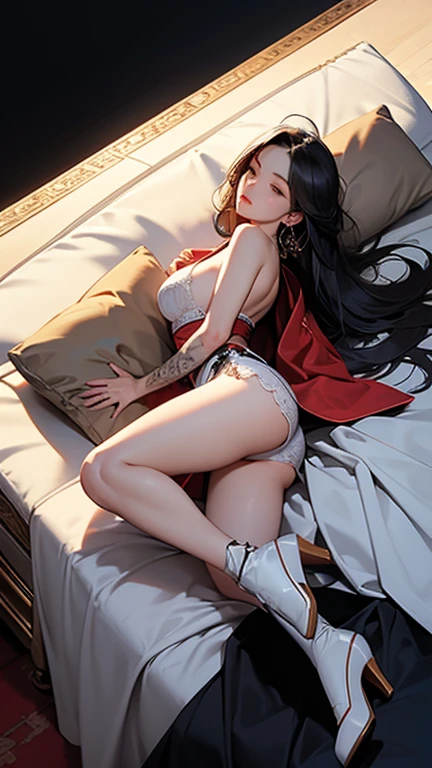 Vulgar,low angle,from below,(nsfw), ((Raiden Shogun in Genshin Impact)),(solo),((semi long beautiful dark blue hair,beautiful blue eyes)), ((Butts toward the viewer,camera,butts focus)),((topless)), (sweating), wet gleaming skin,(Looking back, butts focus, Lying on the bed on all fours,legs wide open),innocent smile,cinematic lighting, ((beautiful butts,white beautiful elegant skirt and panties)),garter belt,white over-kneehighs,Lace chalker, wristband, diamond necklace,wristband, white fingerless gloves, earrings,modern elegant beautiful gorgeous hotel room,night