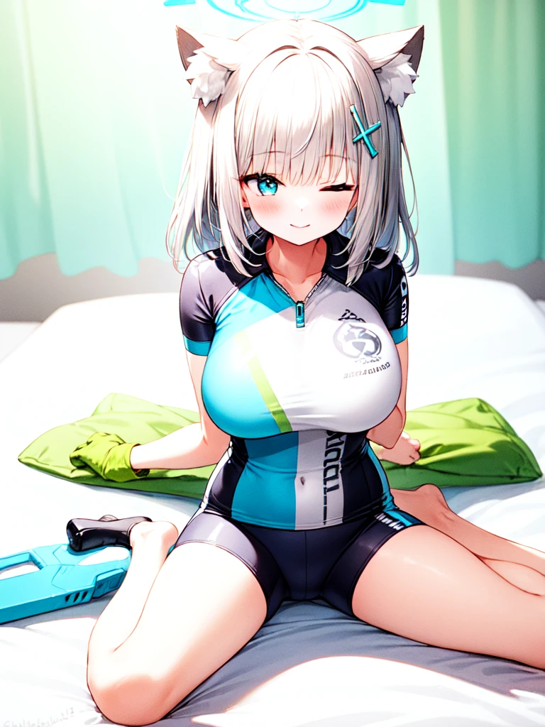 top-quality、supreme1People Girls,hightquality,A detailed face、A detailed eye、Detailed nose、Detailed mouth、 Beautiful expression, ((masuter piece)), ((High resolution)), ((Best Quality)), detail, (NSFW:1.4 ,With a disgusting face,Glaring at this), ((Skin shiny with sweat)), (School Athletic Clothes:1.2、Loose socks)、 girl with, silber hair, (a short bob)、Sit at a desk and open your legs:1.3、fair white skin:1.3、、large full breasts, cinmatic lighting, perfectly shaded,(((dark storeroom))), Realistic lighting with shades,Reflecting the whole body
