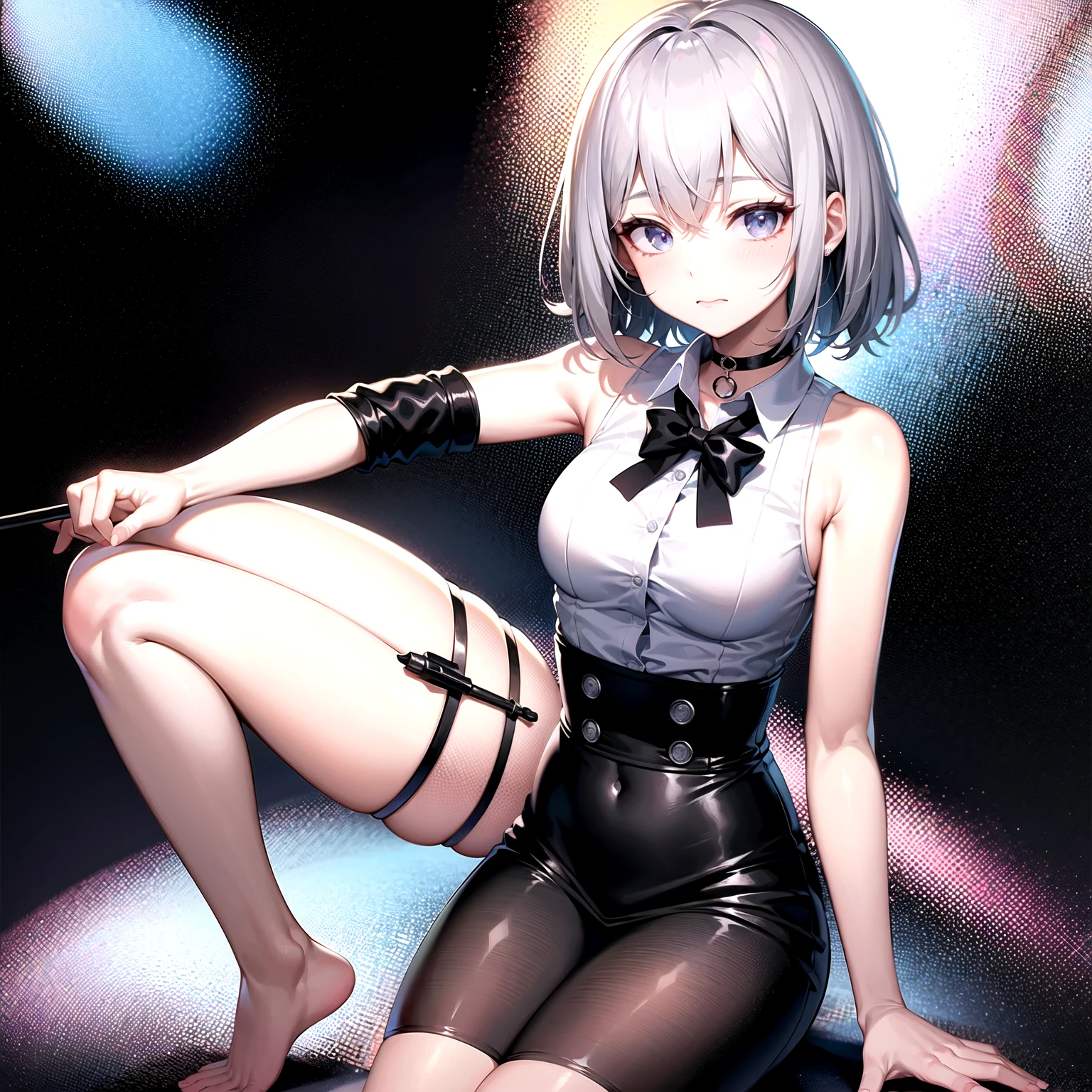 highest quality, 1 girl, light blue hair, (black eye:1.2), ((Bunny girl))、((leotard))、((happy look))、((full moon))、(((pantyhose)))、((short hair hair))、((white long gloves))、((open your legs))、((Bunny ears))、((Tierra))、((heart mark, The toes are growing, blush, seen from below, ant's eye pov))