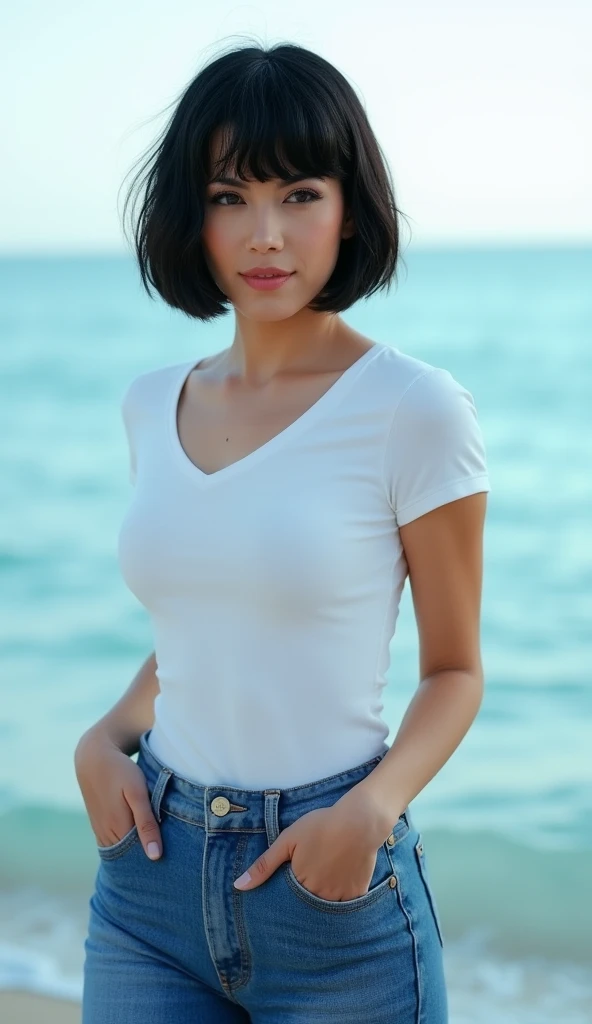 Ultra-high quality，8K，Gal，Sexy and feminine, Heat and cold，charming，The head proportions are perfect，Gray high ponytail，Wear shorts, Transparent lace, 白色低腰Transparent lace丁字裤，Flaming lips，Swan neck，Necklace，The sun is shining