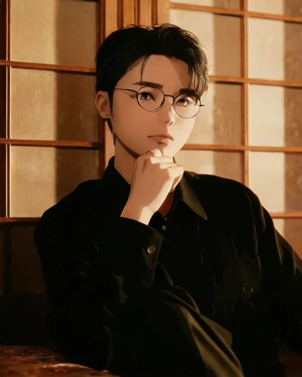 there is a man with glasses and a tie standing in front of a window, harry potter portrait, portrait of harry potter, style of hajime isayama, shinichi sakamoto, portrait of eren yeager, naoya tanaka, hajime isayama, haruhiko mikimoto, japanese live-action movie, kousuke oono