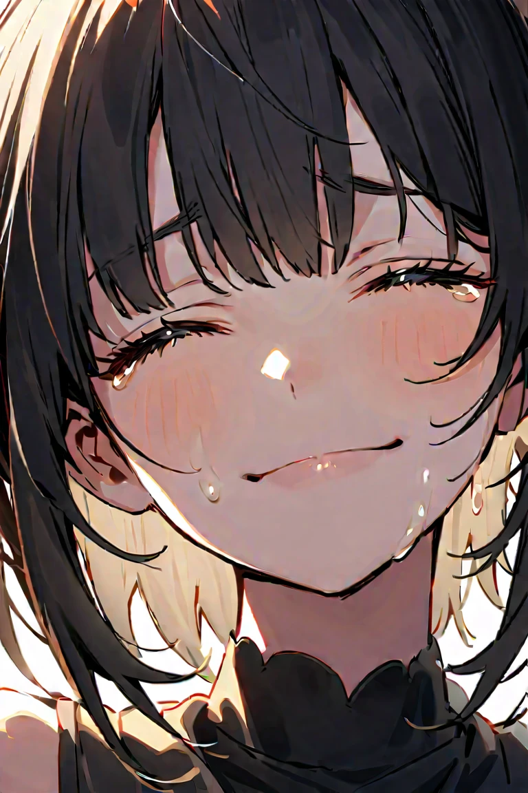 nsfw,1 girl,Solo,hair,(black hair:1),uvula,portrait,masterpiece, best quality, very aesthetic, absurdres,looking at viewer,split,(Black clothing),pov,open mouth,White Breath,shiny,gloss,heavy_breathing,pull,Sweaty clothes,face on cum,(happy)