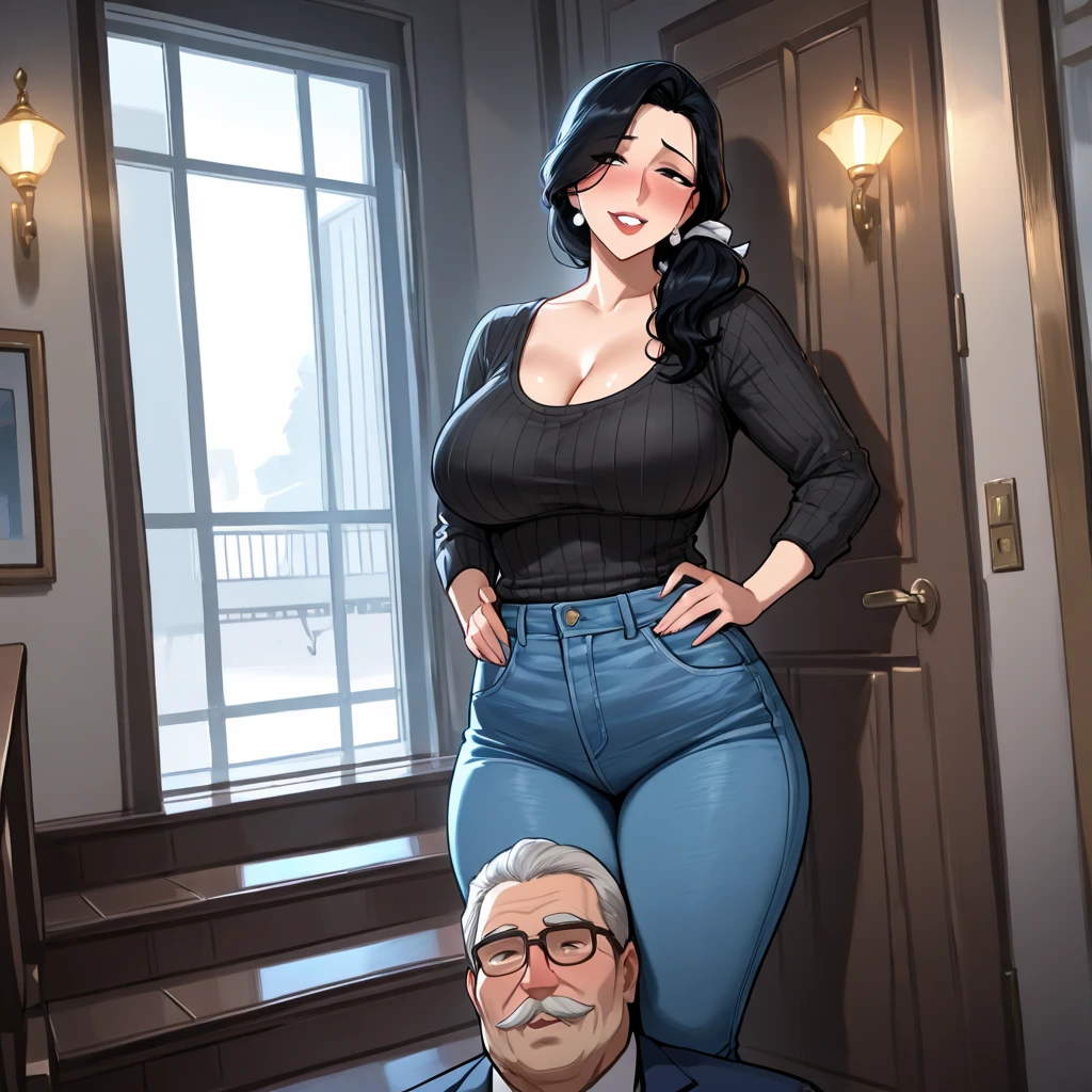 perfect human body, 1 old man, 1 girl、couple、hetero、 software, ((realistic)), (highly detailed background、In front of the door of the Bathroom), ((short girl, 、transparent sexy mini dress big neckline girl), (((Stand next to the girl、old man putting his hand on girl's shoulder))), ((woman waving)), ((Sweat,vapor,))), big breasts、((expression of fear)), (blushing face), old man standing next to a girl、vulgar laughing man, Embarrassed, wife cheating, Caught in the act, faceless man, Sharing the wife with friends, old man hugging girl, girl fitness muscular legs, old man group, high quality ultra-detailed, definition 4k ultra, couple in love, Man lifting woman's dress, old men party, Erect nipples, raped girl, Girl raped by several old men, girl and friend, woman out, girl with various old man, full body, woman no panties, girl with two old men, sexy girl, comix 3