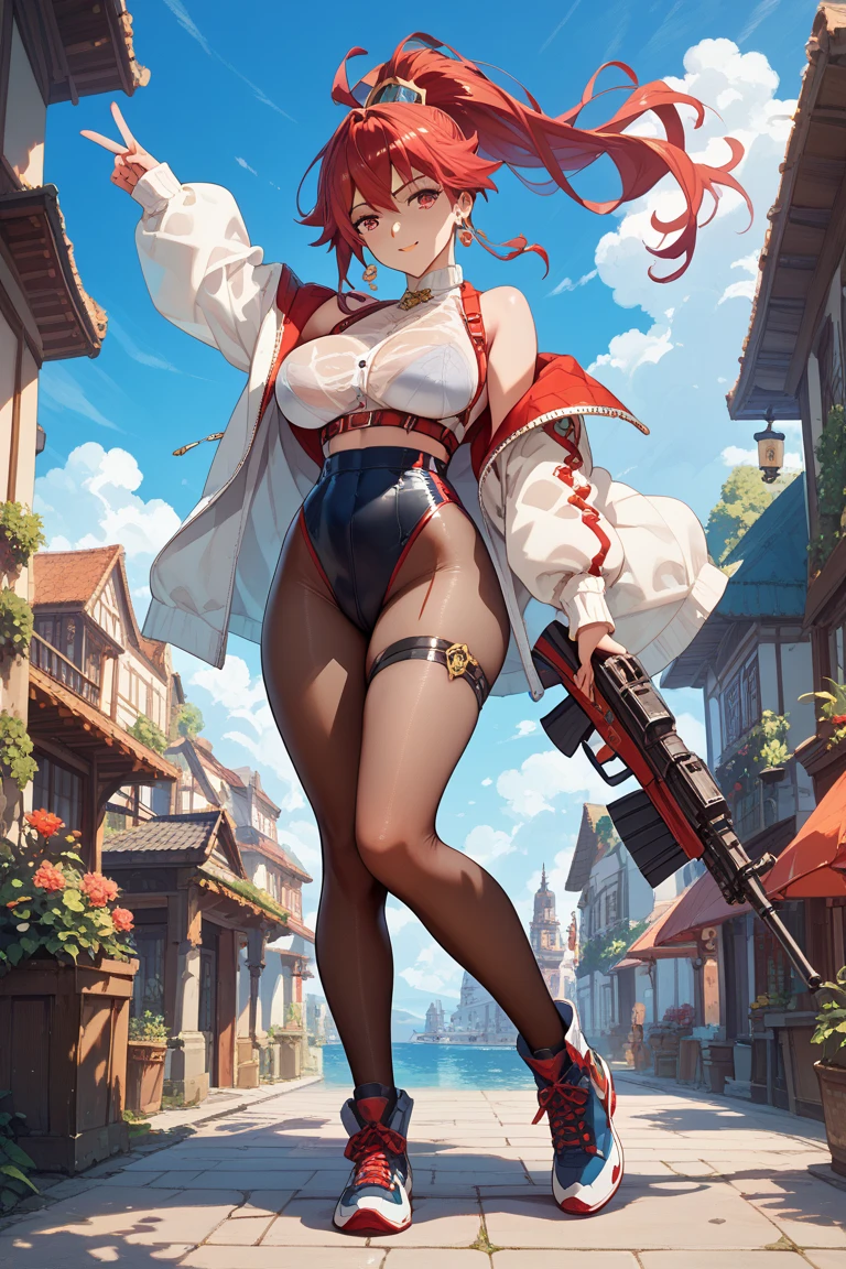 (((((middle-aged women))))), masterpiece, super detailed, 8K portrait, RAW photo, portrait photography, highly detailed face, ((fantasy)), 1 female, (((short woman))), (((magician))), (((((nervous look))))), (((static standing pose))), 33 years old, (((((Exhibitionist Woman))))), (((Black little eyes))), (((black straight hair))), (((Eyes are hidden by bangs))), Larger earrings, (((white skin color))), (((((Cloudy dark red puffy sleeve bikini))))), (((micro skirt))), (((silk cloak))), (((little waist hip pouch))), (((see-through tights))), (((leather boots))))), (((Equip a long wooden stick))), midday sun, surreal, ((((flat chest)))), (((((small breasts))))), (((thick thighs))), long legs, In the medieval adventurer's guild, environmental lighting, shadow details , Focus the camera on the thigh, strong wind, light fog