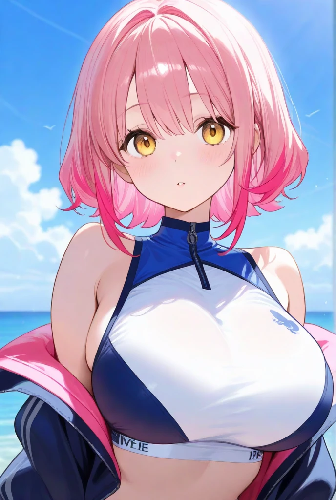 ((best quality)), ((highly detailed)), detailed face, beautiful face, , (1girl), (glasses), dynamic pose, upper body, ((<lora:changeACharacterSymbiote_v10:.7>, TOver, (NOMASK), skin tight bodysuit, bodysuit, ((torn clothes:1.4)), slime (substance), black slime, (tentacles), monster girl)), <lora:Misty_Pokemon:.7>, Misty_Pokemon, orange hair, short hair, side ponytail, blue eyes, medium breasts, smiling, (yellow crop top), collarbone, cleavage, sleeveless, suspenders, denim shorts, (outdoors, at an island, (3girls), dawn, thunder storm), <lora:AHOBAKA_style_v02:1>