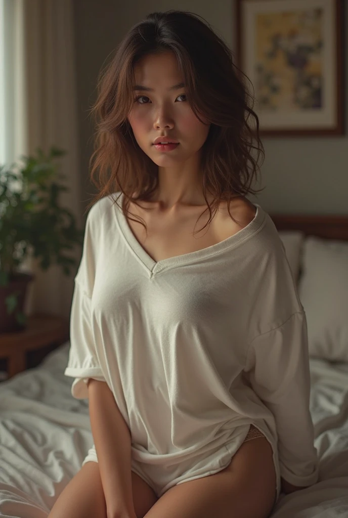 (Masterpiece), ((Top Quality)), ((8K Wallpaper)), ((Ultra High Resolution)), Good Composition, (Ultra Detail), Beautiful Art, Artistic, Realistic, Beautiful, Good Art, Landscape, Movie scene, shiny skin, detailed skin, fine skin, (beautiful hair), (beautiful eyes), (perfect anatomy), (realistic), five-fingered delicate hand, shot on canon, film grain, small breasts, shot by Christopher Nolan, hard shadow, masterpiece, best quality, Intricate, High Detail, analog style, (soft focus:0.6), modelshoot style, film grain, photo of a beautiful girl, (((boyish and healthy girl))), (High school girl), abeautiful trained body , sweaty skin, short hair, (perfect eyes), (detailed eyes), (High school girl)
, absurd
, wearing a sweatshirt and underwear only, daring photography,