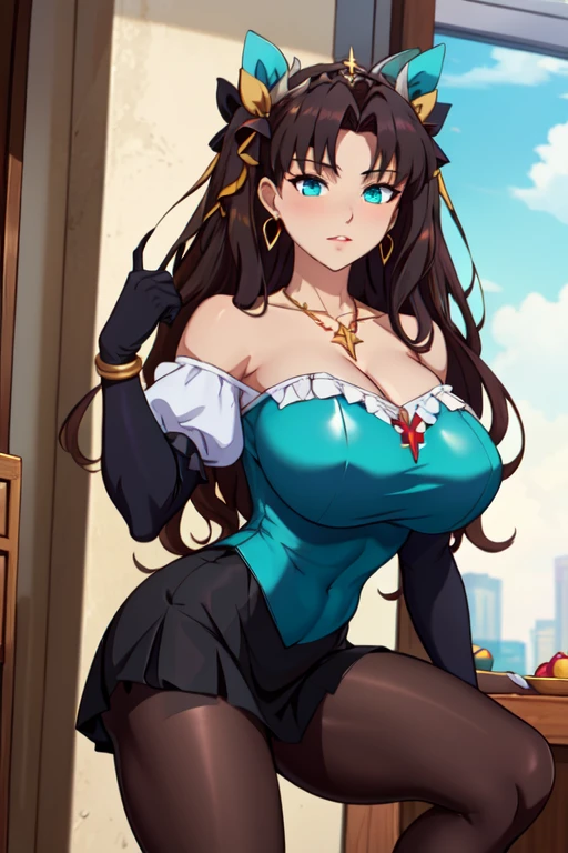 olga discordia, long black hair, colored skin, brown skin, hair stick, bangs, blue eyes, solo, smiling, standing, upper body, hips, bare shoulders,purple thighhighs,violet dress, gold jewelry,armor,gloves,circlet, cleavage, red and gold royal castle, gigantic breasts, (best quality, masterpiece, beautiful and aesthetic:1.2, highest detailed face, perfect face,) eyes, perfect face,expressive eyes,
looking at viewer, in the center of the image,(Upper_body),(Focus on her face),
official art,extremely detailed CG unity 8k wallpaper, perfect lighting,Colorful,
(masterpiece:1.0),(best_quality:1.0), ultra high res,4K,ultra-detailed