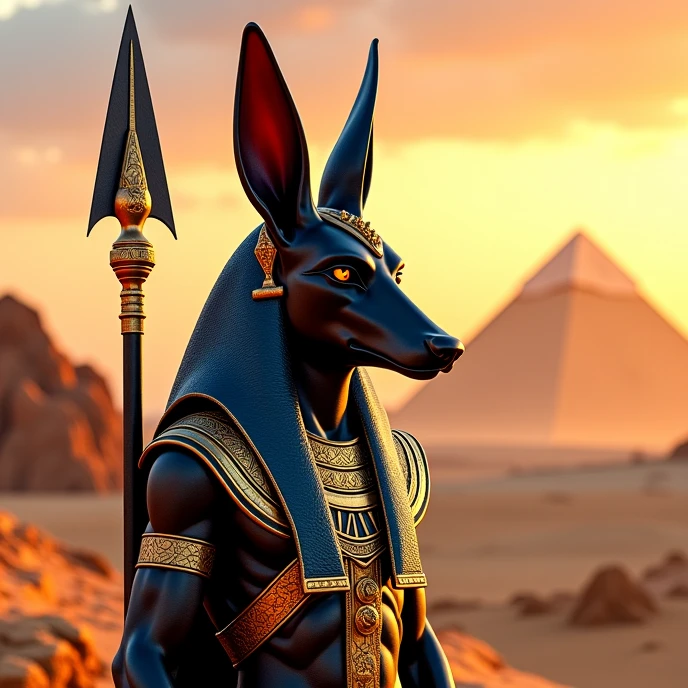 realistic, highly  detailed, masterpiece, best quality, absurdres, volumetric lighting, atmospheric effects, bokeh, shallow depth of field, yellow lighting, desert, ruins in background, sandstorm,
 <lora:anubis:0.7> anubis, male, solo,