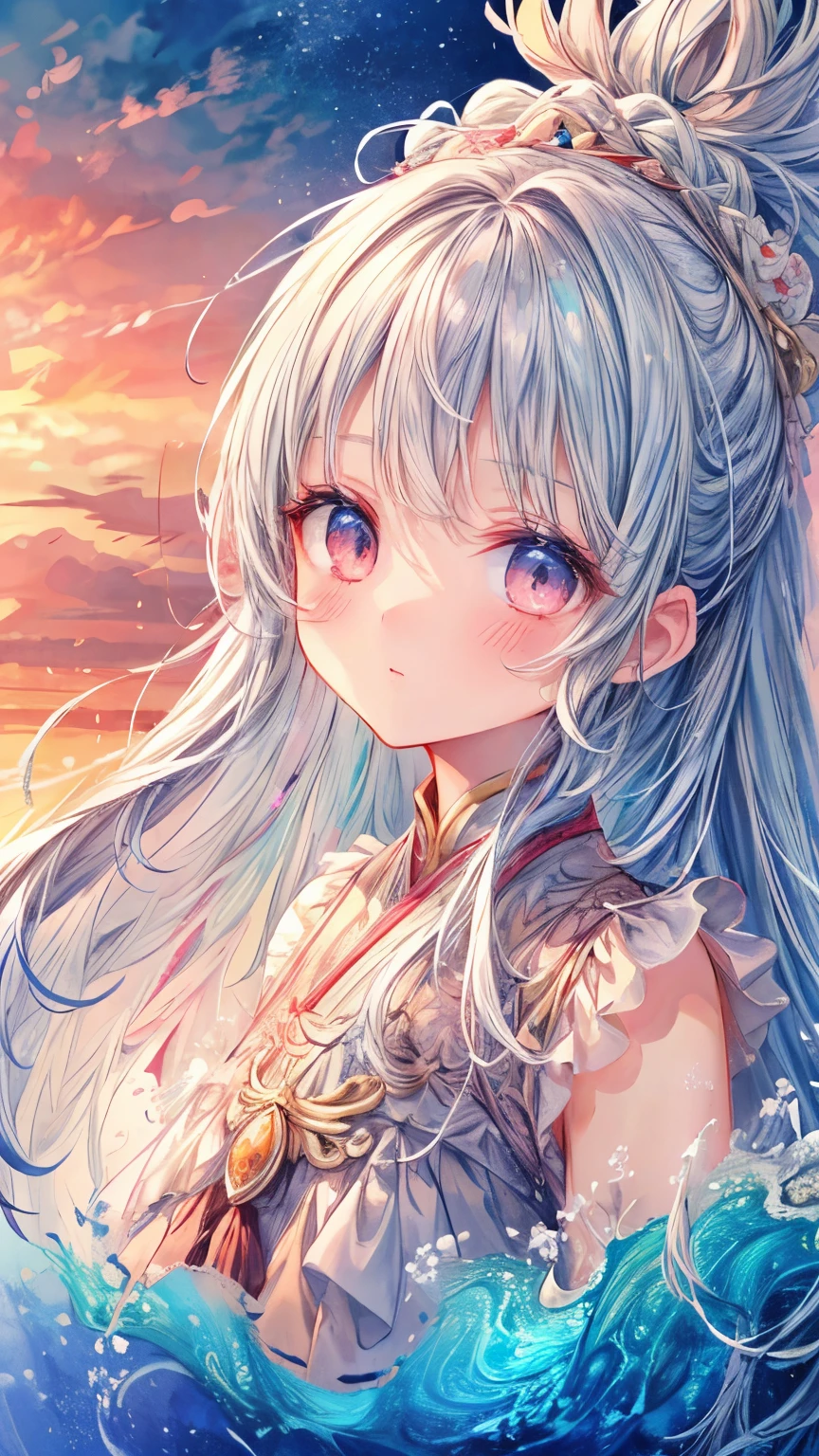 High detail、Figure painting、beautiful girl、masterpiece、faces are drawn in detail、has eyes drawn in detail、top quality、is described in detail、top quality、high resolution、high image quality model,gentle colors, accurate、sea of clouds