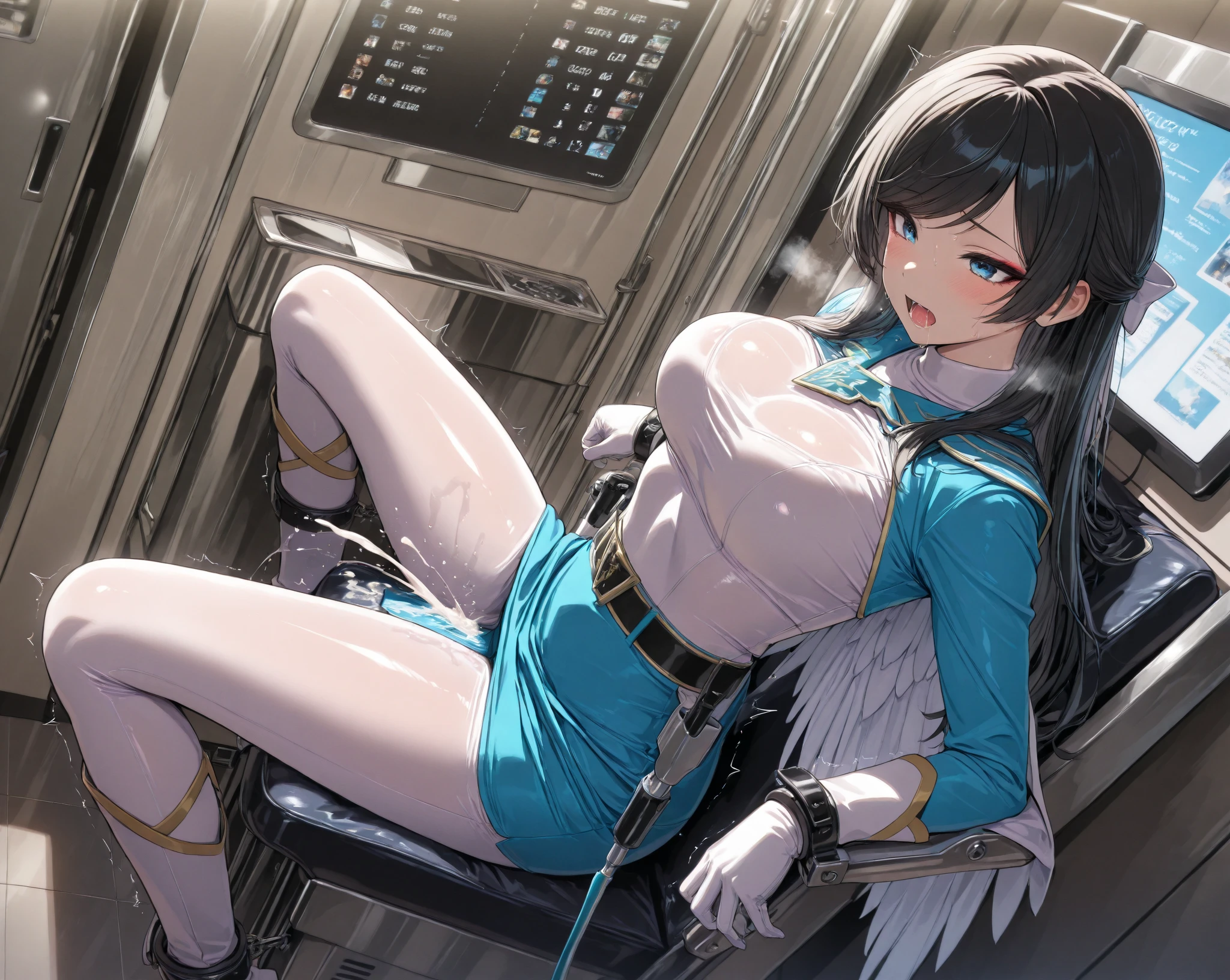 (Highest quality, 8k, masterpiece:1.3, 1 girl, alone, beautiful girl), cute, dynamism, Detailed face, Detailed skin, Detailed clothing, Detailed eyes, Detailed lips, Detailed tongue, Detailed fingers, Mouth Details, Realistic, RAW Photos, High resolution, High resolution, Natural light, Dynamic pose, Perfect Anatomy, Toned Legs, double eyelid, Tear bags, Round eyes, Moisturized lips, Sweaty, Ecstatic face,, Pleated skirt, Black Hair, Straight Long Hair, Blunt bangs, Open vagina, ((masterpiece)), ((Highest quality)), (Very detailed), ((cute)), (cute), (Lovely), ((sexy)), (device), ((Very detailed)), 4K, (8k), Highest quality, (beautiful), (((View from below))), (hyper cute face), beautiful ((beautiful eyes)), Large Breasts, Embarrassing, blush, (((Sitting train seats,, Spread the word your legs, ))), Cowboy Shot, Open your mouth, Sticking out tongue, Ahegao, Drooling, Pee, Spread the word your legs, Cum in pussy, A large amount of liquid flows out from the groin,(Heart-shaped pupils, :3, Excited, Ahegao, orgasm, In the heat, Mischievous face, Captivating smile, ）, Vagina Penis, Drooling, Used Condoms, trembling, Spread the word, Cum in pussy, Excessive , Sleeveless, pubic hair, panネクタイs aside, Covered erect nipples, The Faceless Man