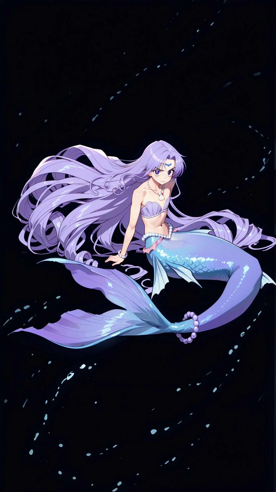 (masterpiece), best quality, expressive eyes, perfect face, ful_body, 1man, solo, merman, long_hair, curly_hair, jewelry, shell necklace, small shell necklace with chibi wings, purple_hair, very_long_hair, gentel facial expession, pearl_bracelet, no_top_only, outdoors, purple_fish_tail, long_tail, gentle fins, NO_bra ,merman, purple fishtail, gorgeous fishtail, male focus, ,mermaid melody style, merman, intricate fishtail, gorgeous fishtail, male focus,