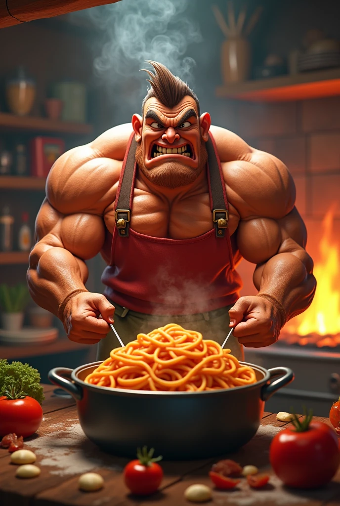 there is a man sitting on a table with a plate of food, muscular character, buff man, epic video game art, super realistic food picture, epic digital art illustration, muscular characters, muscular male hero, male art, big biceps, large muscles, super buff and cool, muscular! cyberpunk, muscular werewolf, big muscles, epic digital painting, very buff