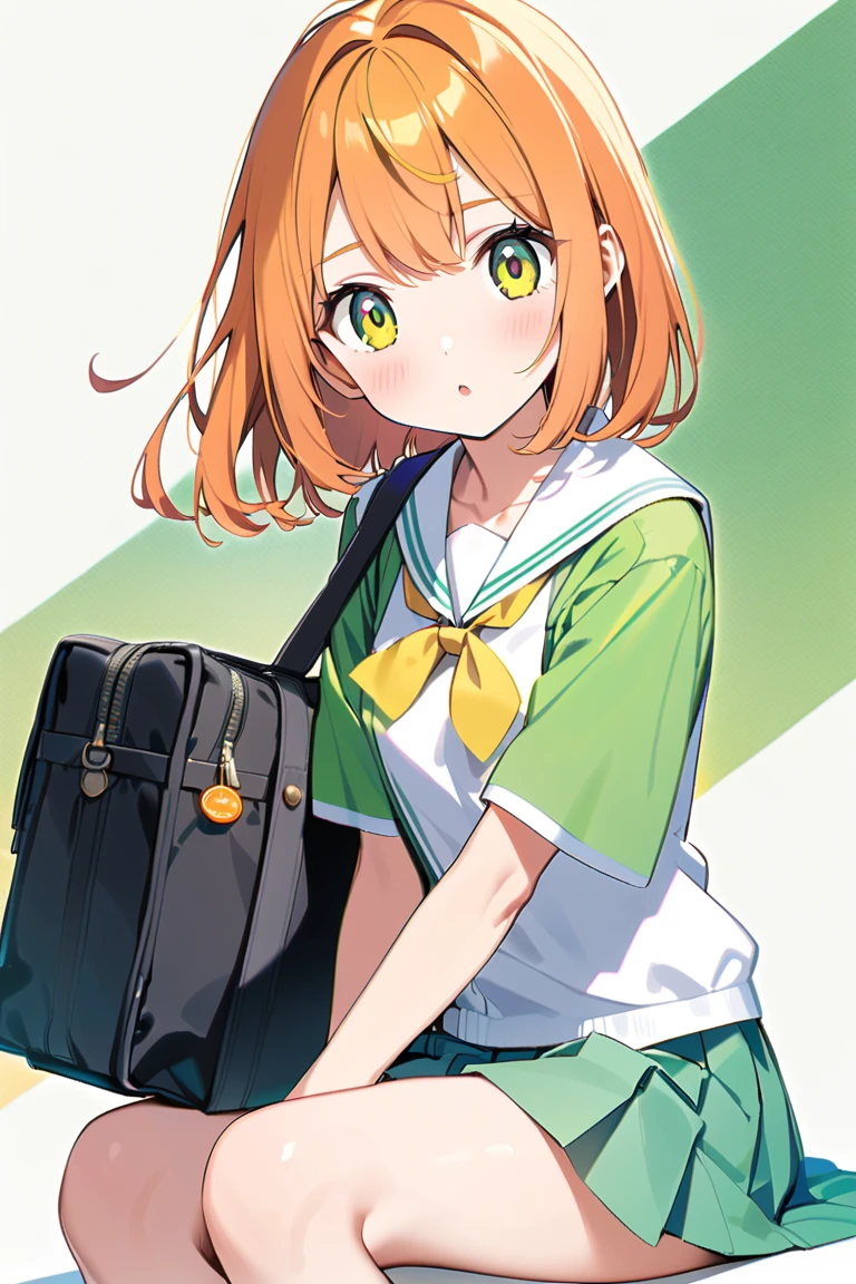 Obra maestra, Mejor calidad, tlrmomo, flor del pelo, Yellow sweater vest, Camisa blanca, mangas cortas, (falda verde :1.4) , muslos negros, Ojos cerrados, sonrisa, mano al propio pecho, cielo azul, trees, ,( ciberpunk 2.1), (dedos detailed ), (mostrando panties:1.4), (cabello azul:1.4)