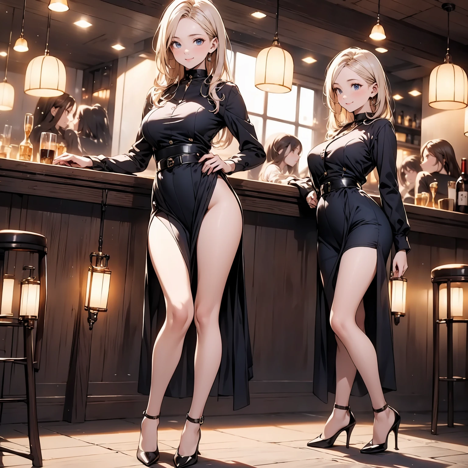 Work clothes for the workplace，Beautiful blonde girl，Long legs，black pantyhose，high-heels