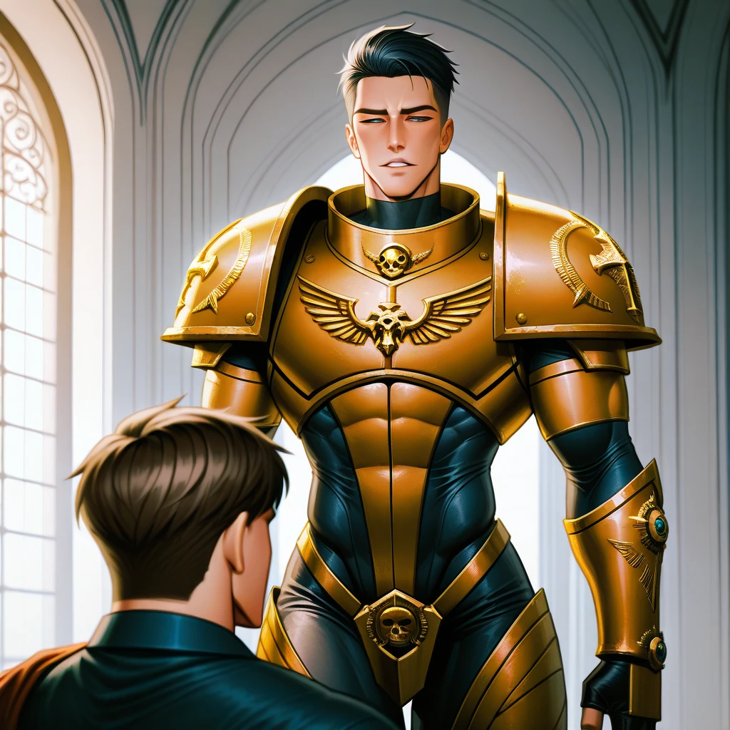 portrait Adeptus Astartes brutal epic Space Marine man in helmet, ((together  with little girl in red dress)), panorama,  artstation, detailed, cinematic, daz, hyper-realistic, octane, netflix lighting,  power armor, ultra realistic, concept art, intricate details, eerie, highly detailed, photorealistic, octane render, 8 k,  art by artgerm and greg rutkowski and alphonse mucha