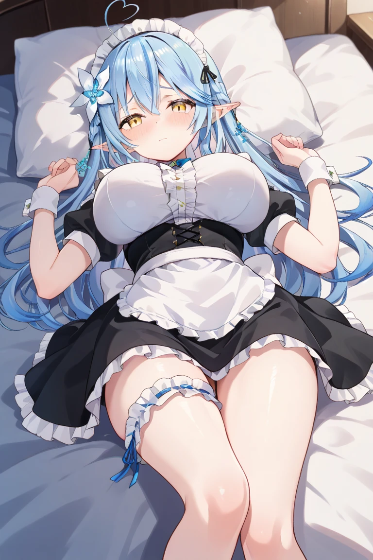 1girl, yukihana lamy \(1st costume\), hololive,bedroom,lying on a bed, bondage,gaged,ballgag,rope,hand behind back,vibrator in sex organ,masterpiece,very aesthetic,newest,nsfw