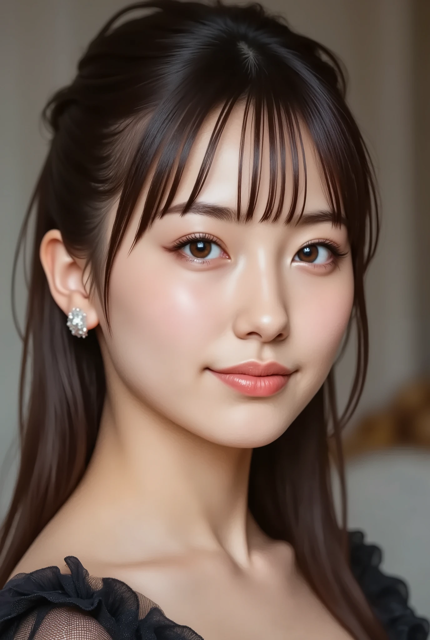 Girl with a Pearl Earring. (Masterpiece, top quality, best quality, official art, beautiful and aesthetic:1.2),(1girl:1.4),latex フリル衣装 レザー
