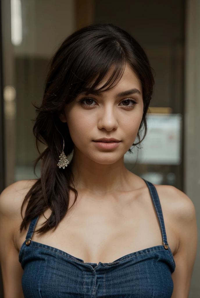 photograph of a woman, (worried facial expression), piel texturizada, piel de gallina, pelo rubio afro, camisa de franela a cuadros con jeans boyfriend desgastados, tiro de vaquero, dark and mysterious cave with unique rock formations and hidden wonders, ojos perfectos, (luz de una vela,Claroscuro), Porta 160 color, disparo en ARRI ALEXA 65, bokeh, sharp focus on subject, disparado por Don McCullin. Woman has a bikini