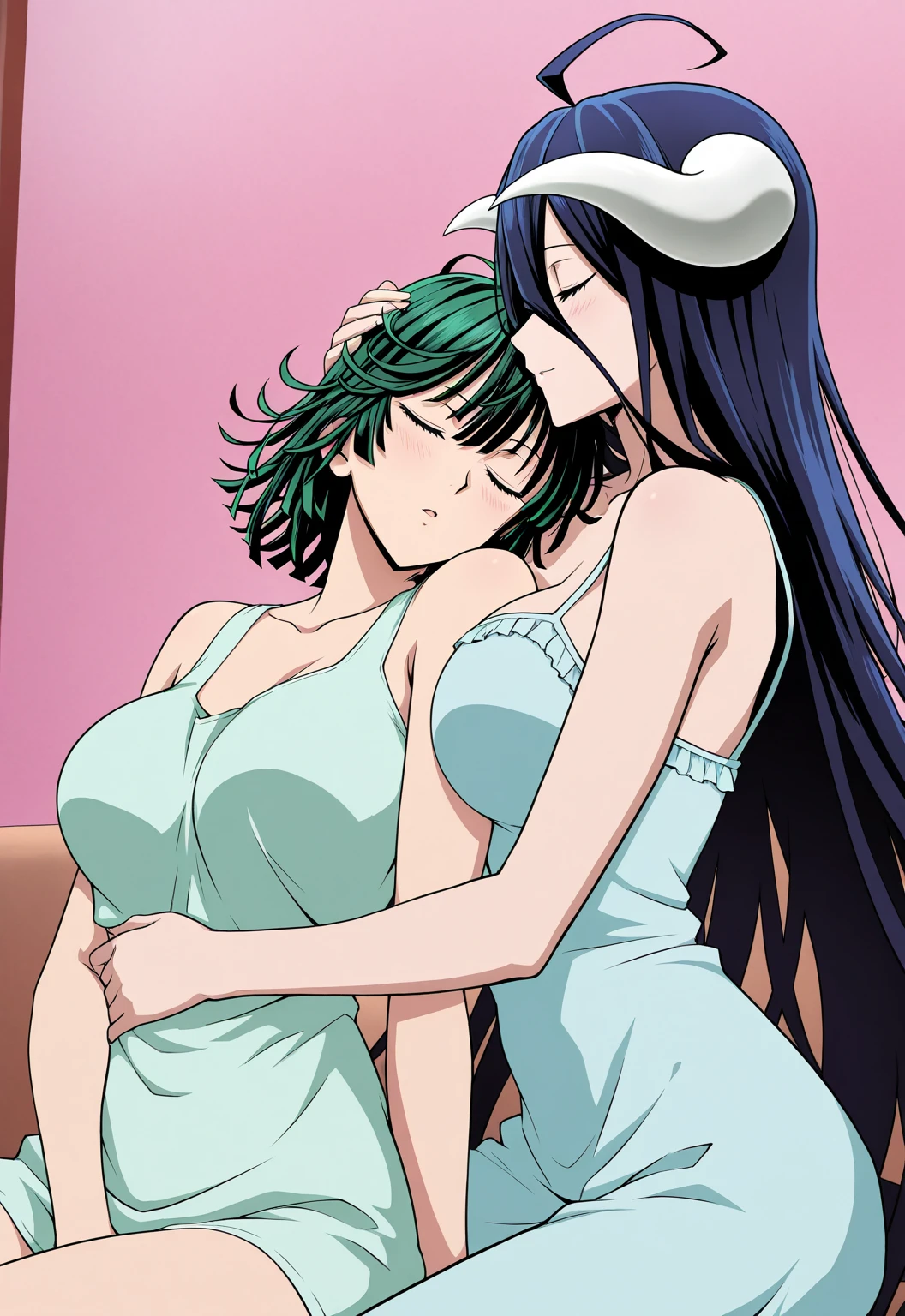 score_9, score_8_up, score_7_up, score_6_up, score_5_up, score_4_up, (source_anime), 2girls, breast sucking, Full body, kimetsu no yaiba, {{mitsuri kanroji }} , {{shinobu kochou}} , massive breasts