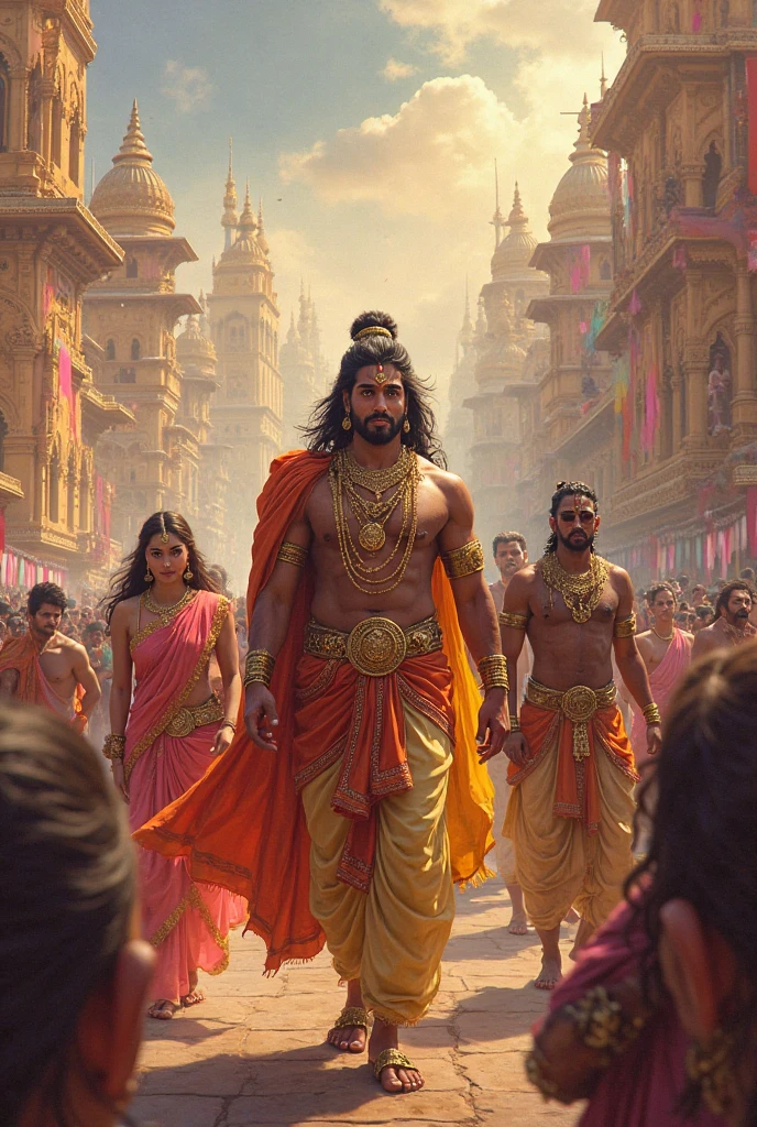 ram, laxman & Sita returning to ayodhya. With happiness 