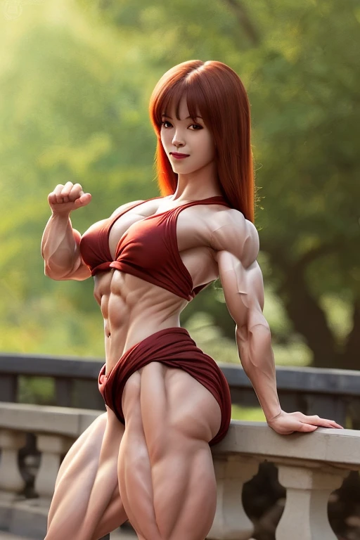 ((abs flexing)) (arms behind head),(red bikini.),(bluebell eyes, light scarlet lipstick and medium-length black hair with blue reflections that she usually wears back in two pigtails with red hair ties),(looking at viewers), high contrast, (8K UHD:1.2), (photorealistic:1.2),(masterpiece:1.4), (best quality:1.4),extremely detailed wallpaper, highly detailed illustrations, ((1 Girl)) , (super-complex details) official art, unity 8k wallpaper, ultra detailed, beautiful and aesthetic, masterpiece, best quality, ( zentangle, mandala, tangle, entangle), (fractal art:1.3) , masterpiece, , intricate detail,((bulking)),covered body upper body,(body builder:1.7), muscular, bob hair, busty, sexy, curvy, upper , raised hand, armpit, masterpiece, best quality, high quality, high definition, high quality texture, high quality shadow, high detail, beautiful detailed, fine detailed, extremely detailed cg, detailed texture, a realistic representation of the face, realistic, colorful , delicate, cinematic light, side light, Lens Flare, Ray Tracing, tailed beautiful delicate face, detailed beautiful delicate eyes, mature female, bored, pompadour cut, muscular, toned, navel, ripped abs, thick thighs, (broad shoulders), (big arm muscles), meaty leg muscles, thick eyelashes, makeup.