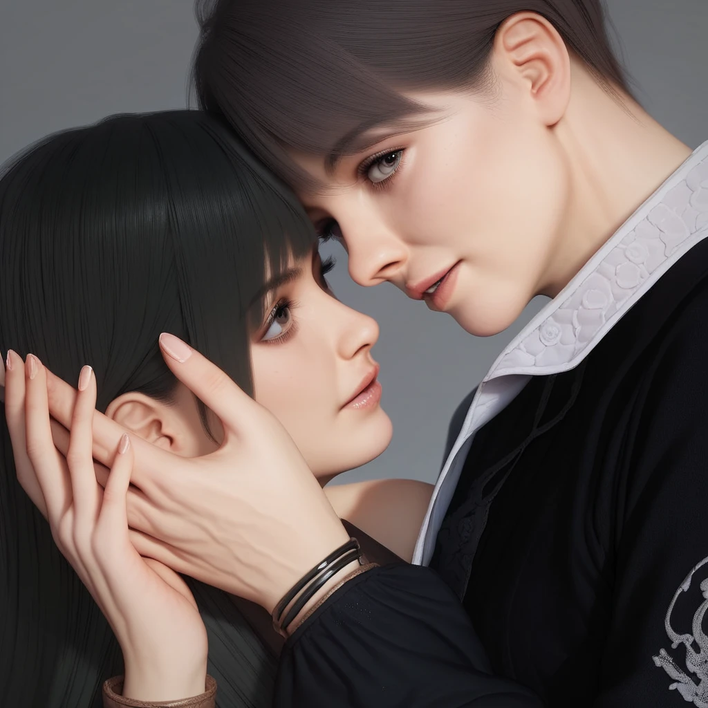 There was a woman hugging a man in white., In the art form of the pond, Lesbian Art, Artwork in the style of gouache, By Yang J, Made with Anime Painter Studio., By Ni Thian, Lesbian embrace, in Charlie Bowater style, Charlie Bowater and R.Jem, High quality fan art, Charlie Bowater style