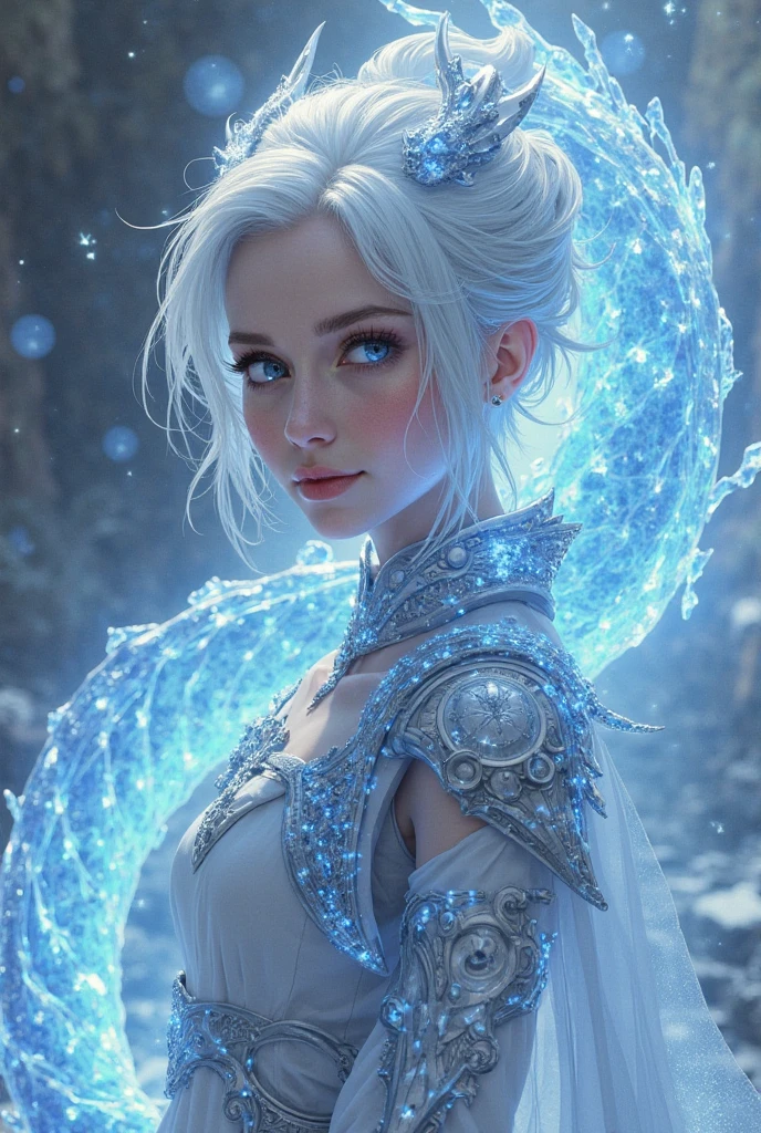(Numerous award-winning masterpieces, with incredible detail, textures and maximum detail), (hyper realistic:1.4), (realistic:1.3), (best quality real texture skin), (finely detailed true circle Symmetrical eyes), finely detailed face, ((medieval world)), (((Full-length portrait))), ((The Lord's Ice Demon)), ((The Lord's Frozen and Extreme Cold Devil)), (((full body view))), (burn brightly icy look in the eye), (She has a mischievous smile on her face), (Eyes that glow blue in the dark:1.5), (A pair of Ice-blue eyes with strong blue light emitting from within:1.5), (((full-body standing image))), bio luminescence, (Ice and strong wind swirling in the background), (Dramatic Light), (A majestic sight), (Her countenance is gentle and beautiful, but somehow terrifying), Glass earrings on the ears, (dramatic photo:1.4), ((dramatic pose)), (flamboyant photo), (golden hair), (silver hair), (chestnut hair), Short cut hair, ((looks up)), ((looking down)), (Around her neck is a simple necklace of exquisite workmanship), (Bio luminescence with a brilliant glow:1.3), (Use flashy icy magic:1.2), (Swirling ice and snow), The Great Temple of the Devil, The Devil's Grand Shrine, great temple, great cathedral, temple ruins, detached temple, (Luminous magic circle:1.5), Ruins of an ancient castle, Shining majestic cloud masses and sky, lightning bolt, epic realistic, faded, art, (Greg rutkowski:0.8), (teal and orange:0.4), (art station:1.5), cinematic, ((neutral colors)), (hdr:1.5), (muted colors:1.2), hyper detailed, dramatic light, (intricate details:1.1), complex background,