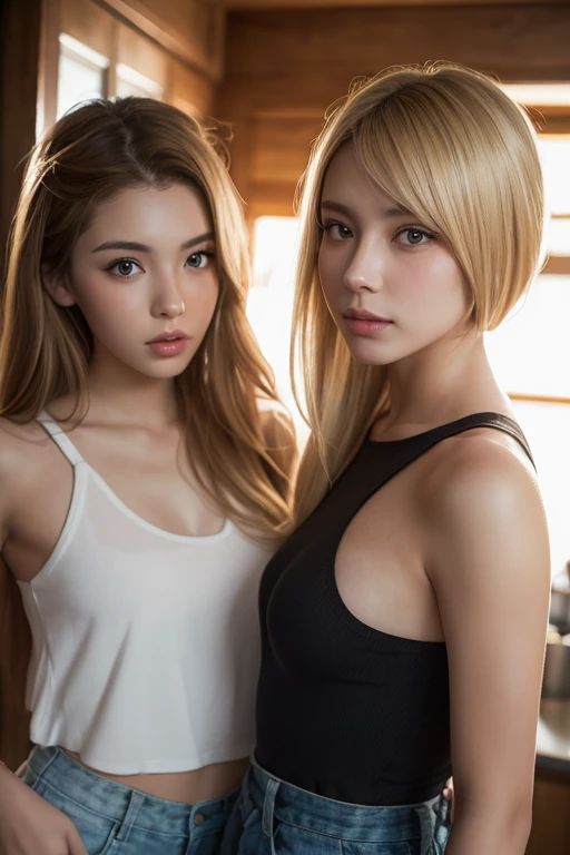 Draw blonde-haired Asian woman wearing a white dress, this woman is wearing a red dress.