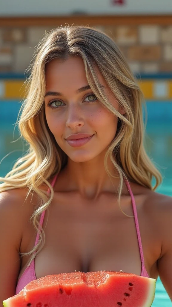(best quality,ultra-detailed,photo-realistic:1.37),bright and vibrant colors,studio lighting,playful expression,stylish makeup,long blonde hair flowing in the wind,alluring eyes,glossy lips,sexy pose,Sports Bra, running in park, smiling in a confident and seductive way,posing for a professional photoshoot,shallow depth of field,highlighting the main subject,soft natural lighting,creating a dreamy and magical atmosphere.