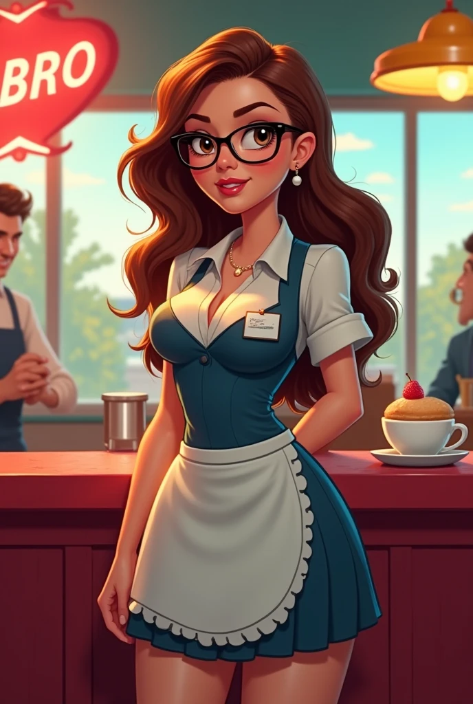 Extremely busty brunette secretary, college girl, fair skin, green eyes, loose updo, (((large nose))), soft face, athletic, huge , warmly lit office, windows, blue skies