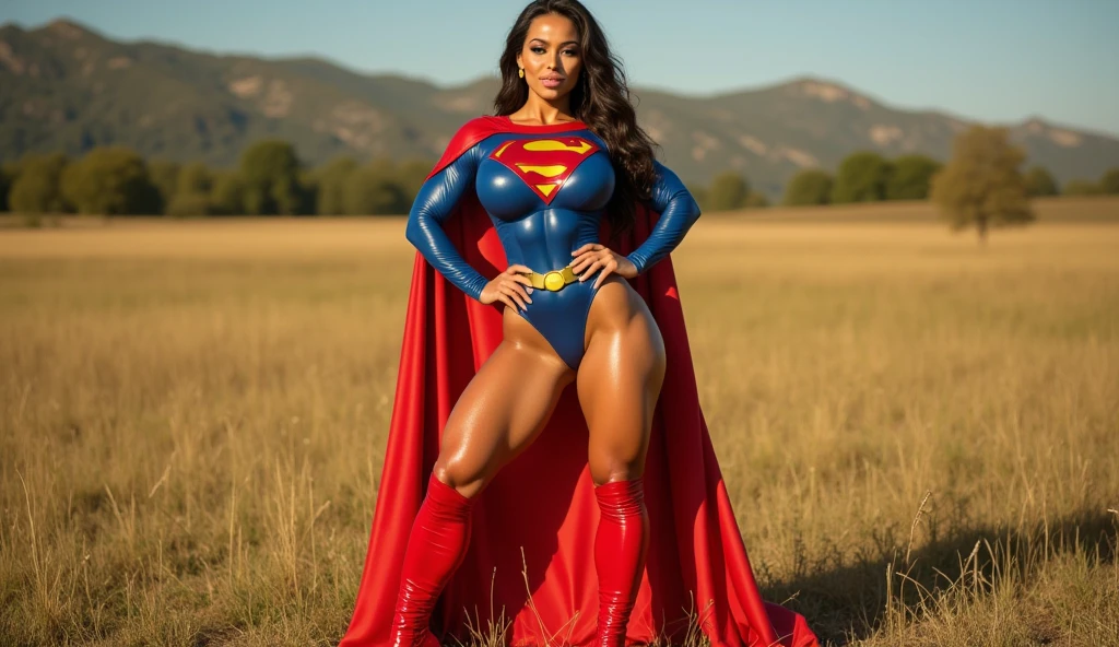 (Obra prima, master part, alta resolução), (black African woman), (melhor qualidade,4k,8k,alta resolução,masterpiece: 1,2), (RED HAIR), (BBW MILF), (40 ANOS DE IDADE), afro hair, (full body photo), caminhando na praia, (enormes tetos: 1,9), (seios enorme), (clivagem profunda), (QUADRIL ENORME), (BUNDA GRANDE), (full body photo), (sweating:1.2), (Wet), (Sexy Supergirl corstume), (wear long ankle boots) sexy, sensual, hot, sorridente, (Sagging Tits: 1,9), decotes enormes. (mesmo personagem, devfrente, devlado, de costa, de perfil), perfecteyes, a lot of sweating, muito suada