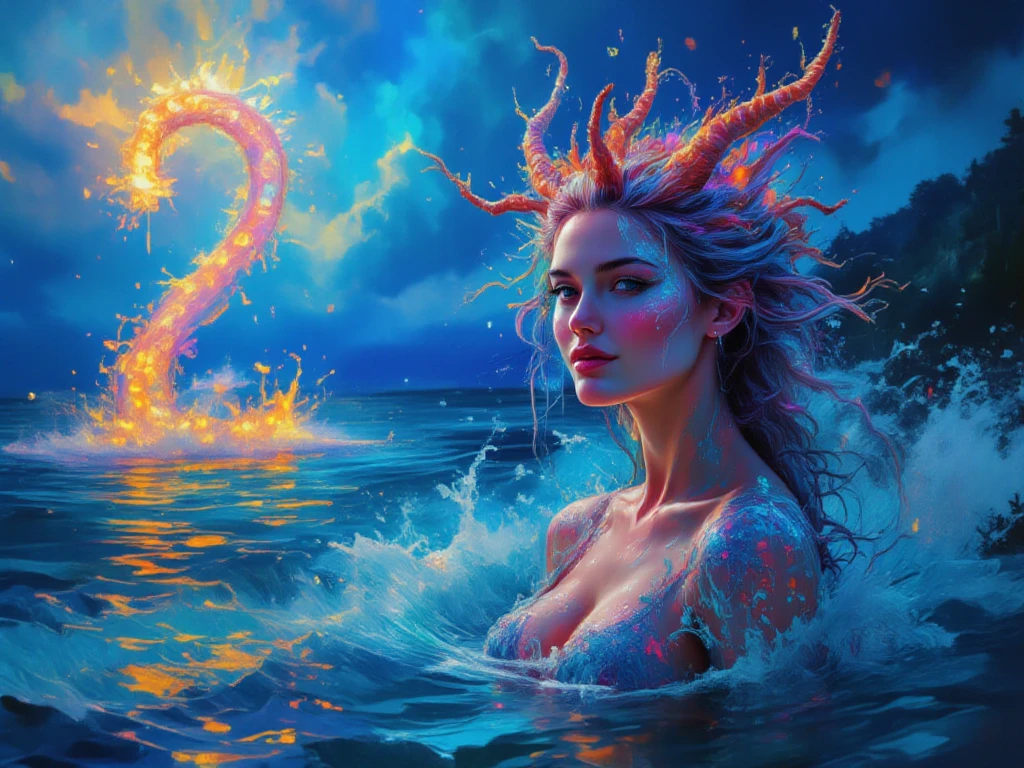 ( top quality , Capolavoro, MODEL FACE, high resolution), seaart.Logo Ai, Photo of the sea, ((a large letter "2"  In the background ), ((a large water dragon  In the background ), celebration, very happy , happy occasion ,