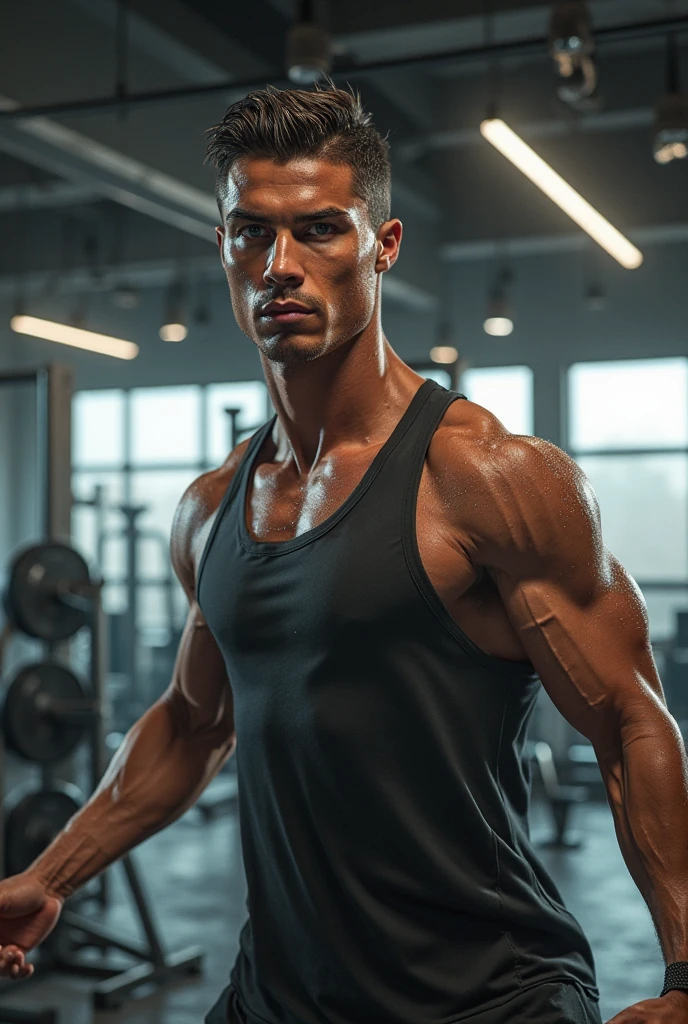 *Ronaldo au Gym*
"Cristiano Ronaldo soulevant des poids à la salle de gym, montrant son entraînement intensif. Son corps est musclé, et il a une expression concentrée sur son visage. Mots clés : Cristiano Ronaldo, entraînement, musculation, gym, concentration."