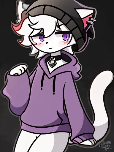 ((Better quality ,Work of art)) , anthro boykisses ,beanie ,goth Clothing ,Purple hoodie