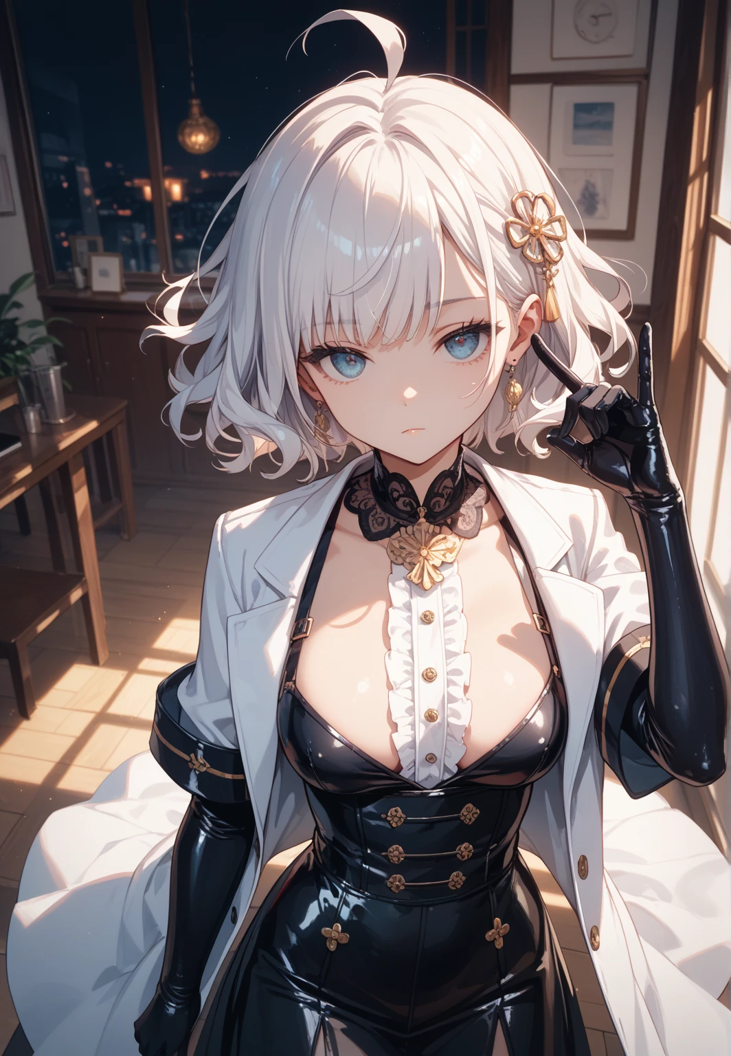 masterpiece , modern, Verism, masterpiece, super detail, best quality, 4K ,((Adult face)), woman,Wearing a white coat,Mature woman