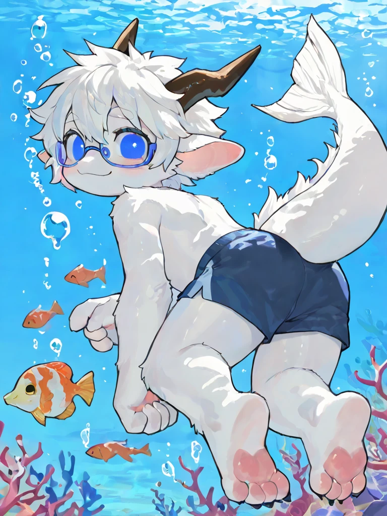 hairy,swim,(best quality),(masterpiece),Wear only transparent thongs,no shirt,no coat,lying in water